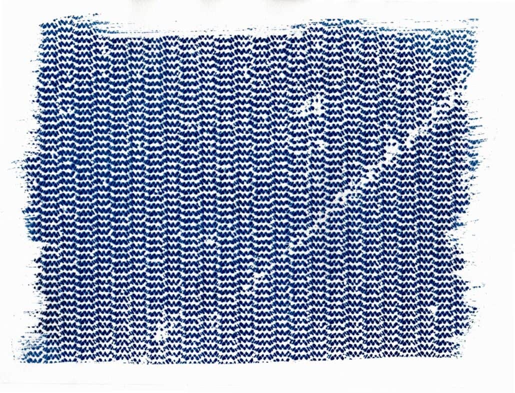 cyanotype-artistique-metamorphoses-20 Cyanotype d’un filet d’emballage noir à mailles fines, réalisé dans la région rennaise.